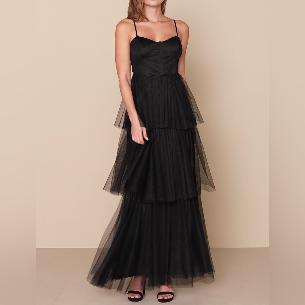 Lulu’s Black Tulle-y Amazing Tiered Tulle Bustier Dress Sz XL